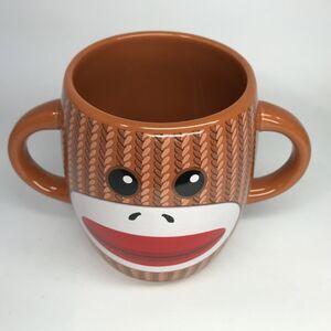 Galerie Sock Monkey Ceramic Coffee Cup Mug, 16 oz Brown, Double Handle Excellent